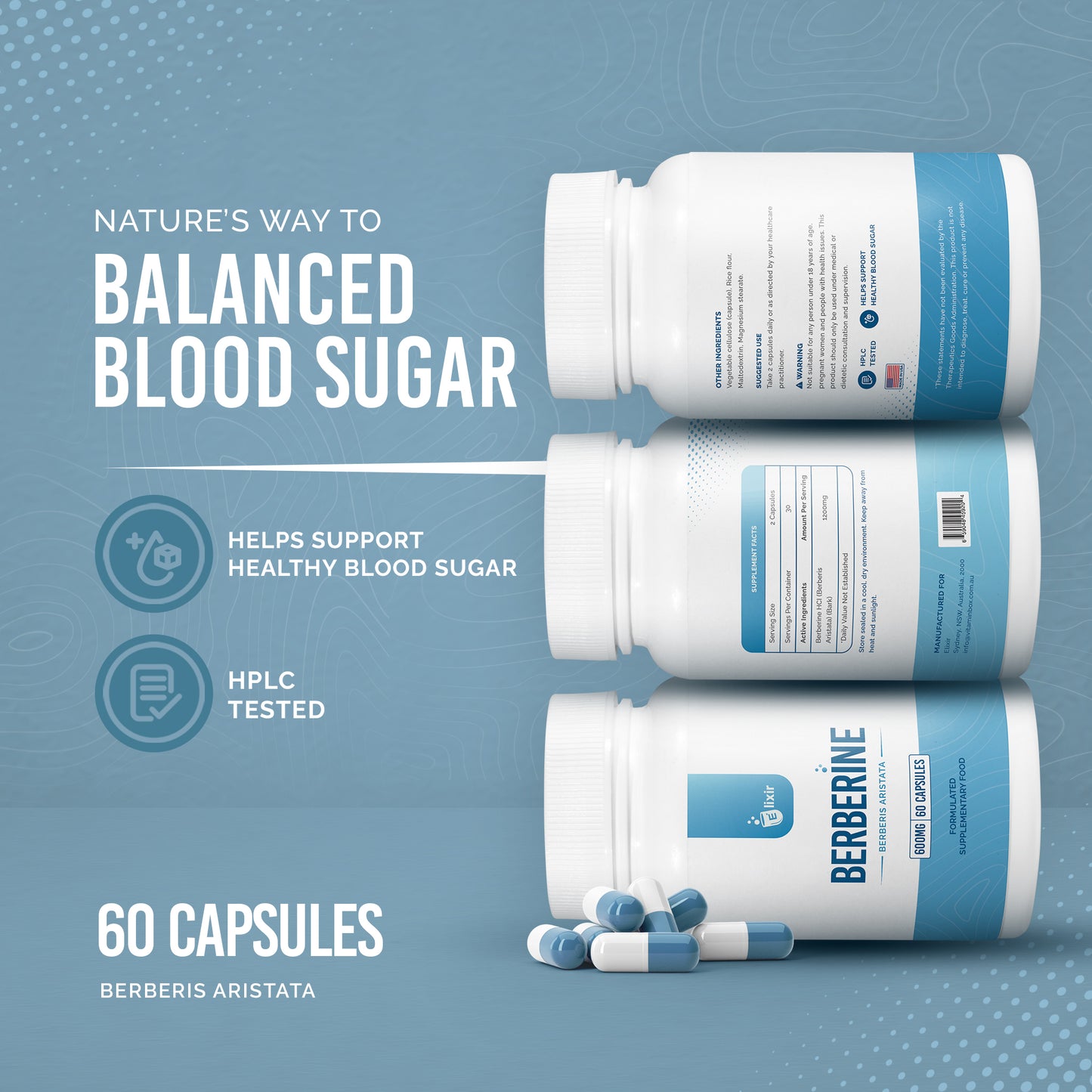 Elixir Nutrition Berberine HCL - 600mg 60 Capsules